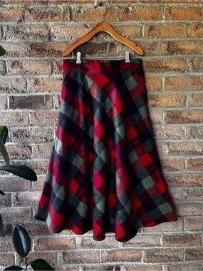 LECAIYIREN Red Green Plaid A-Line Midi Skirt XL Fall Tartan